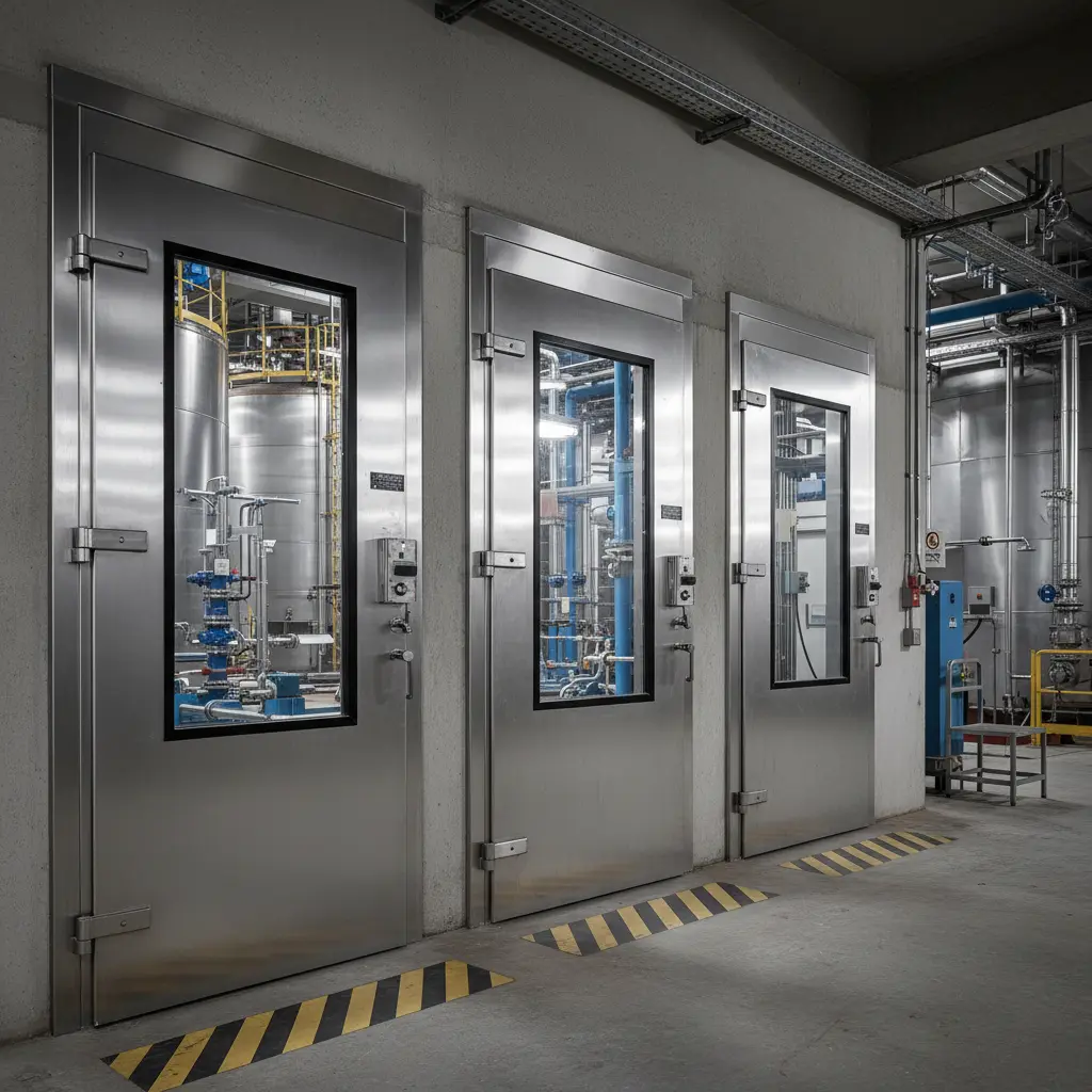 Metal Entry Doors With Glass For Chemical Plants And Hazardous Areas