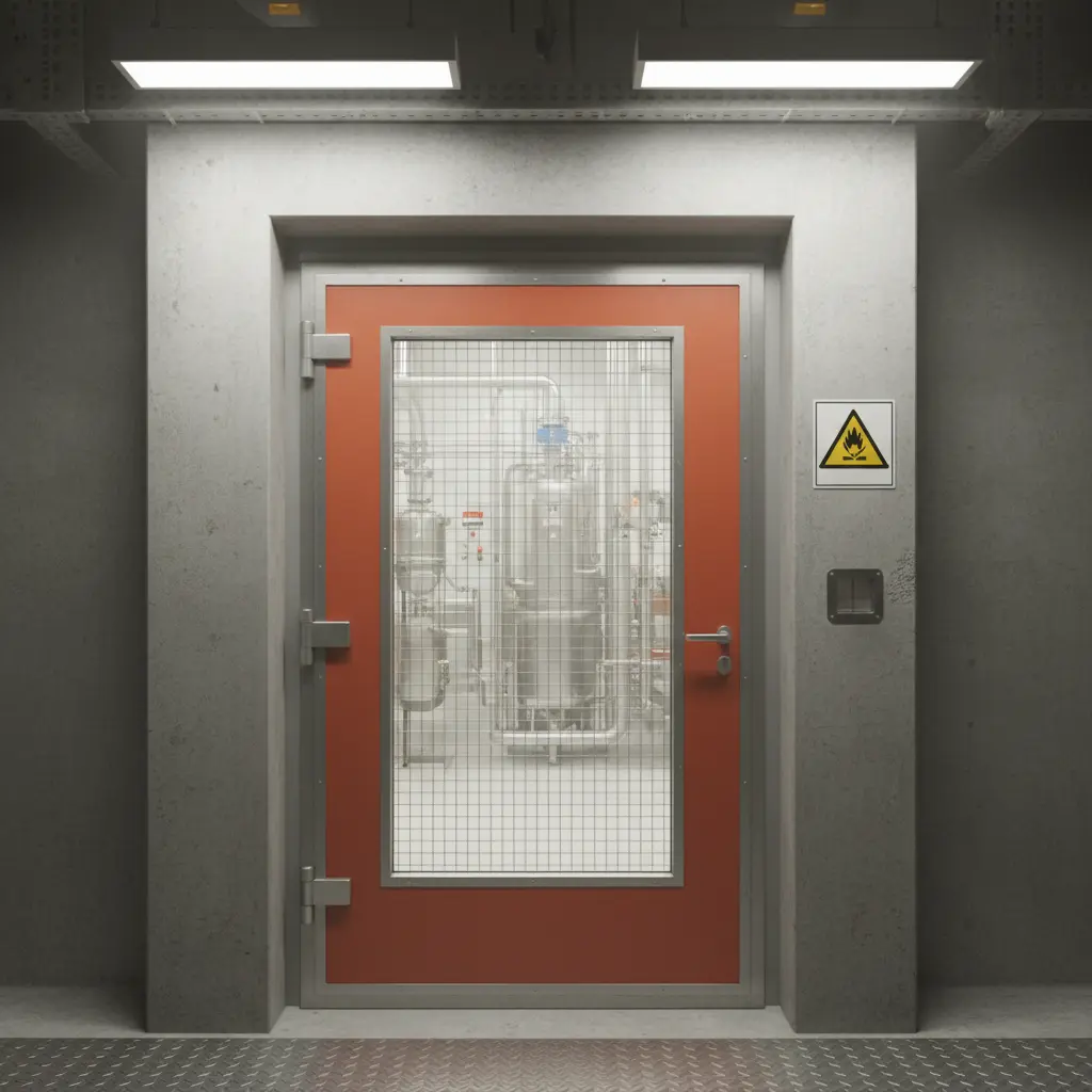 Steel Fire Rated Door With Glass For Chemical Plants And Hazardous Areas