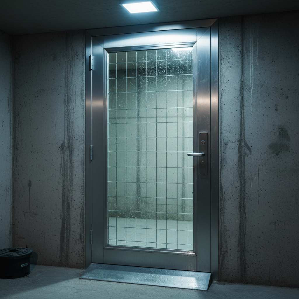 Steel Glass Fire Rated Door For Underground Basements And Moisture Prone Spaces