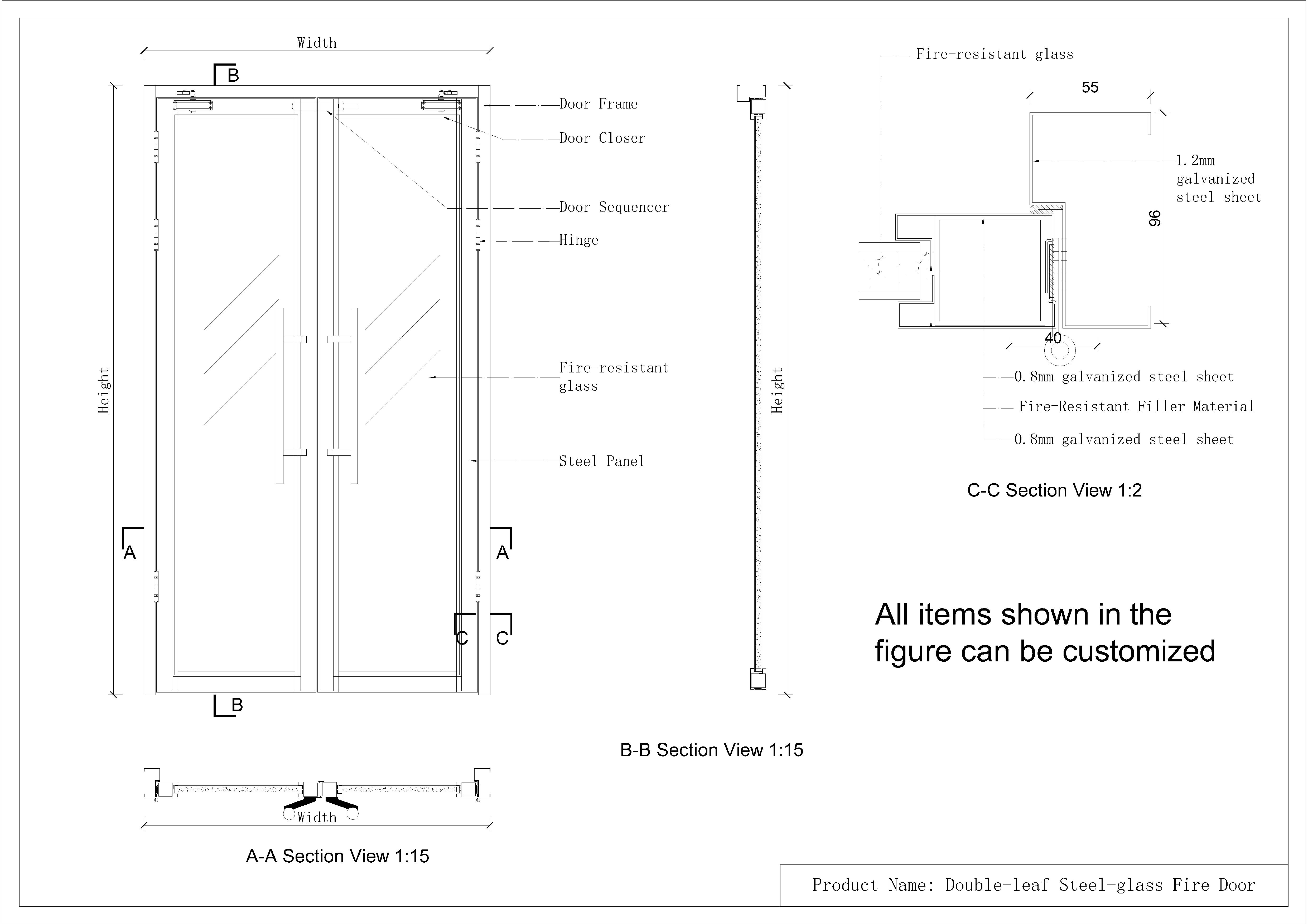 Drawings of Steel Glass Fire Doors