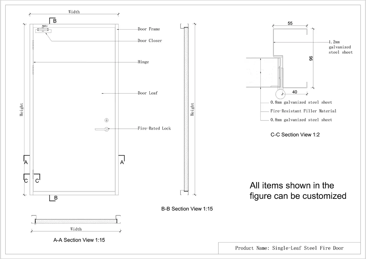 Detail Drawing of Single-Leaf Steel Fire Door